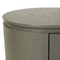 Close-up of the GlobeWest Pluto Buffet in Snowgum finish showcasing its rounded top and circular leg design.