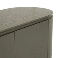 Close-up of GlobeWest Pluto Buffet in Snowgum finish with rounded edges and smooth ash veneer surface