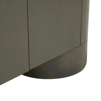 Close-up of the GlobeWest Pluto Buffet Snowgum showing its minimalist circular leg and rounded silhouette design in ash veneer and MDF.