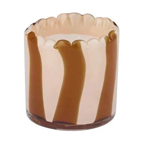 Ella Glass Candle in rust and rose striped hand-painted glass vessel with soothing fragrance