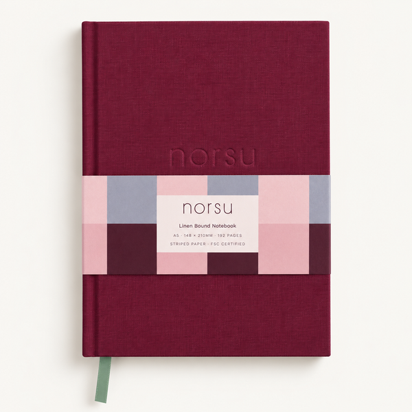 norsu Studio Linen Bound Lined Notebook – Burgundy
