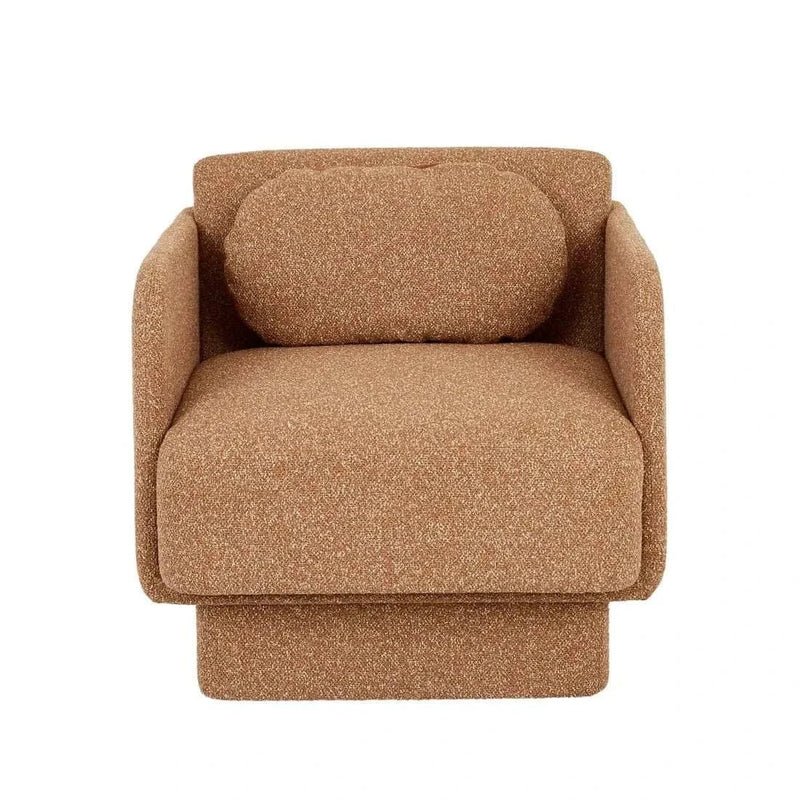 GlobeWest Bonnie occasional chair in marigold fabric with plush cushioning and rounded arms, modern design