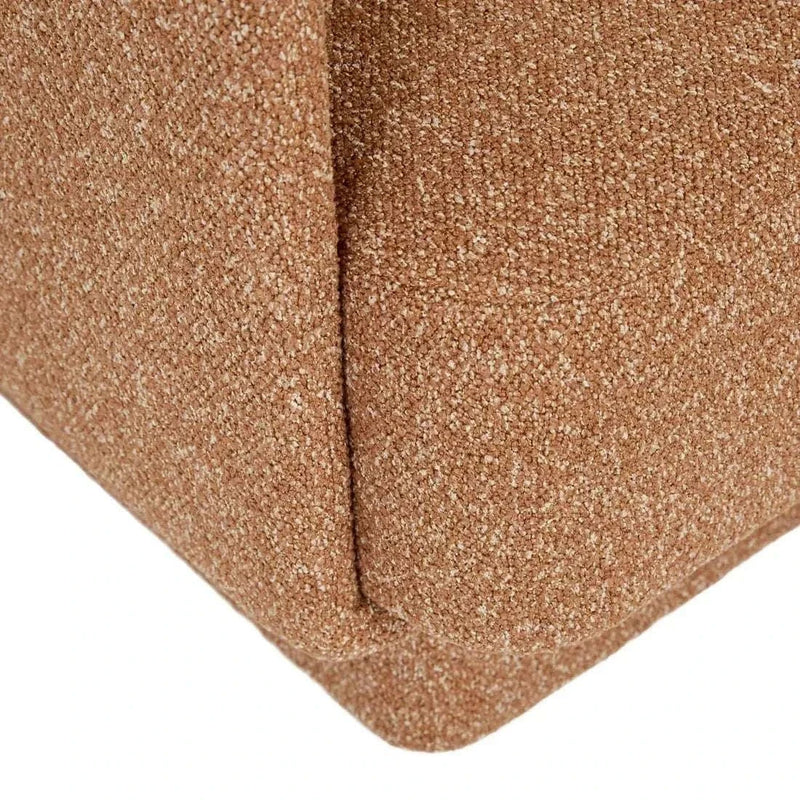 Close-up of GlobeWest Bonnie Occasional Chair marigold textured fabric upholstery corner