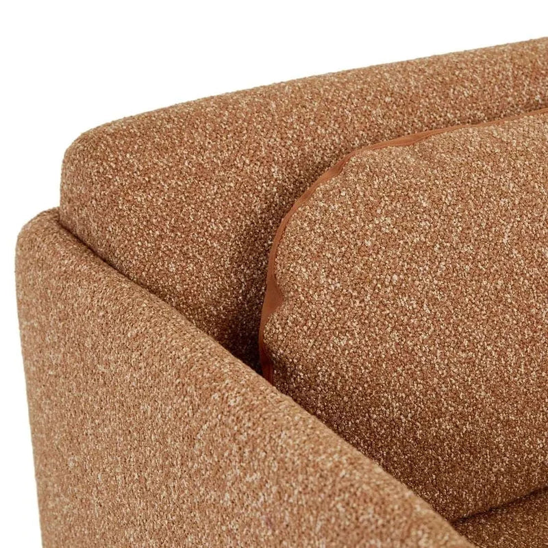 Close-up of GlobeWest Bonnie Occasional Chair in marigold fabric with plush padding and enveloping arms