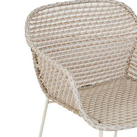 GlobeWest Cabana Link dining armchair in sand linen with woven resin seat and metal frame