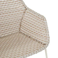 GlobeWest Cabana Link linen sand dining armchair with woven resin seat and sleek metal frame