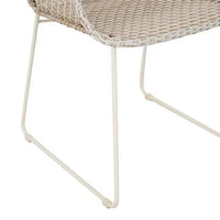 GlobeWest Cabana Link Dining Armchair with linen sand woven resin seat and metal frame for outdoor use