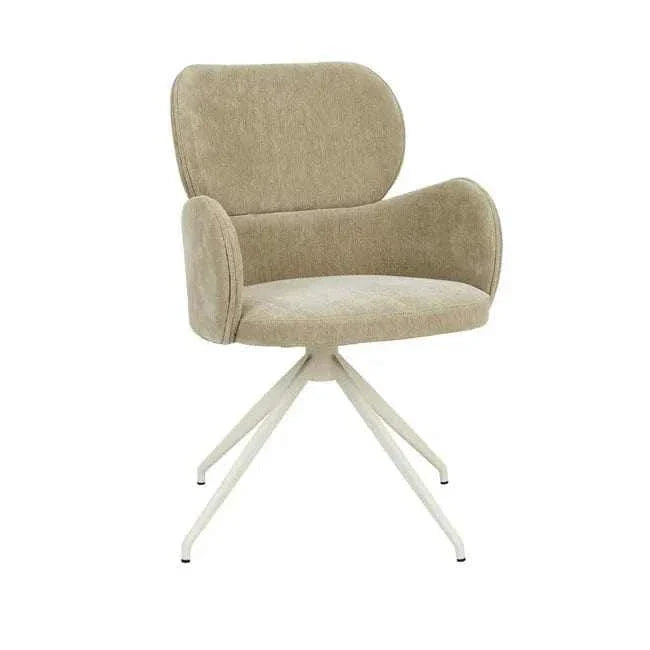 GlobeWest Edwin Spider Leg Office Chair in pistachio polyester fabric with bone powder-coated steel spider legs base.