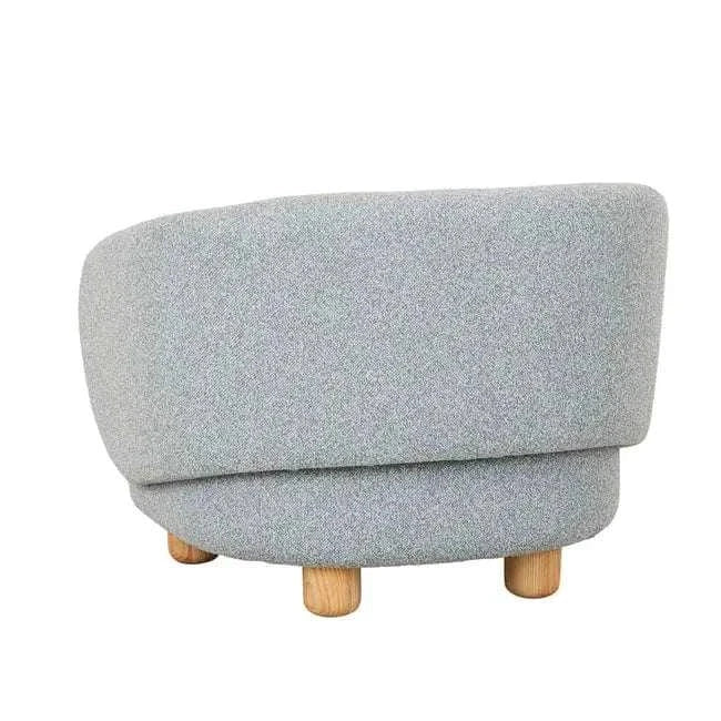 GlobeWest Flo Occasional Chair in Nimbus fabric with natural ash wooden legs, featuring a wraparound back and modern design.