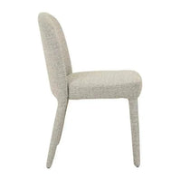 Side view of GlobeWest Jules Dining Chair upholstered in pebble tweed fabric with metal legs and cushioned seat.
