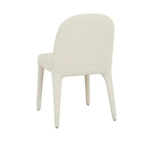 GlobeWest Jules Dining Chair in sandcastle tweed upholstery with curved back and upholstered metal legs.