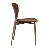 Side view of GlobeWest Matilda Dining Chair in Burgundy recycled leather with Matt Carob powder-coated iron frame