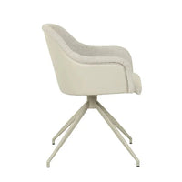 Globe West Riley Piped Spider Leg Office Chair in feather speckle fabric and sandstone PU with matt cashmere spider-leg base and 360-degree swivel.