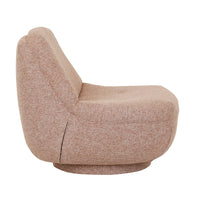 GlobeWest Tobi Occasional Chair in orchid with plush cushioning and black metal swivel base