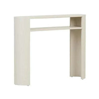 GlobeWest Classique Oval Shelf console in fossil ash veneer with minimalist design and small footprint.