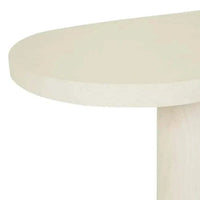 Magnus Console Table in porcelain finish with rounded top and asymmetrical base design