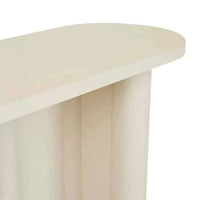 Magnus Console Table with rounded porcelain-toned ash veneer top and unique asymmetrical base design