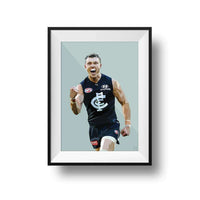 Framed DG Designs Dom Gauci digital art print of Patrick Cripps in Carlton FC AFL uniform on sage green background