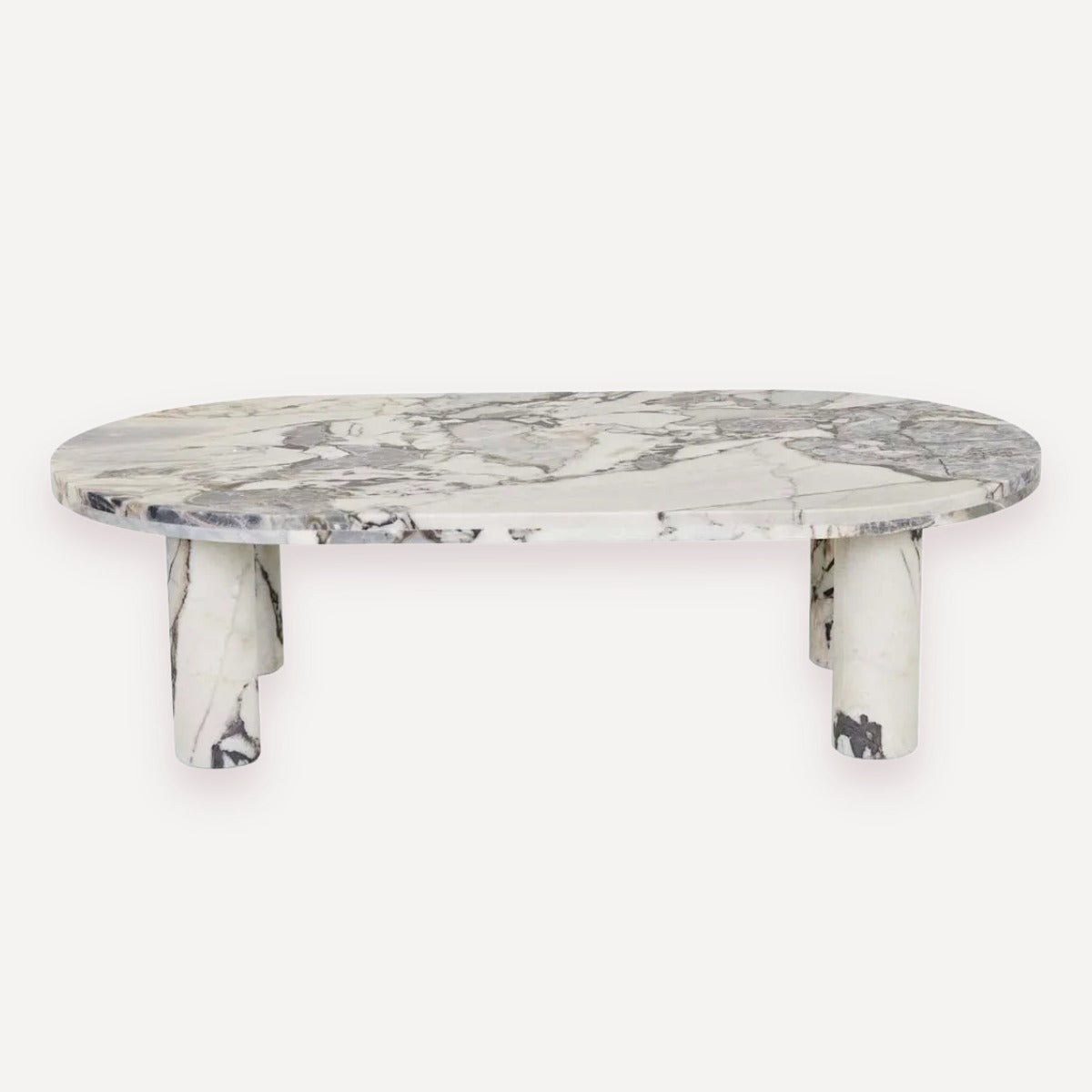 GlobeWest Amara Round Leg Oval Coffee Table - Natural Ocean Marble
