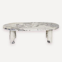 GlobeWest Amara Round Leg Oval Coffee Table - Natural Ocean Marble