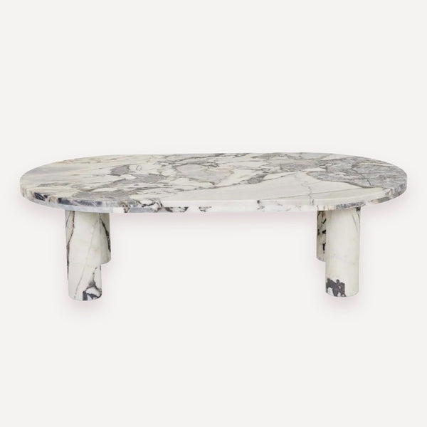 GlobeWest Amara Round Leg Oval Coffee Table, Natural Ocean Marble | Norsu Interiors