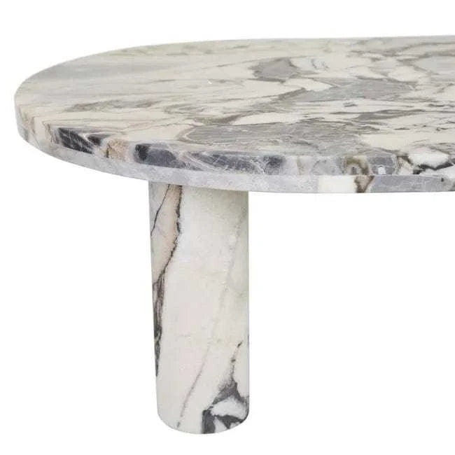 Globe West Coffee Tables Globe West Amara Round Leg Oval Coffee Table, Natural Ocean Marble