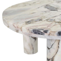 Globe West Amara oval coffee table with natural ocean marble top and bold round leg design