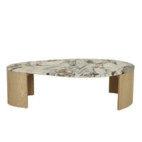 Globe West Coffee Tables GlobeWest Oberon Curve Marble Coffee Table - Matt Ocean Marble, Natural Ash