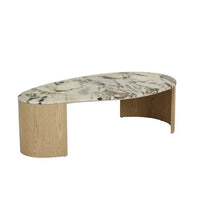 Globe West Coffee Tables GlobeWest Oberon Curve Marble Coffee Table - Matt Ocean Marble, Natural Ash