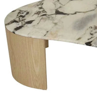 Globe West Coffee Tables GlobeWest Oberon Curve Marble Coffee Table - Matt Ocean Marble, Natural Ash