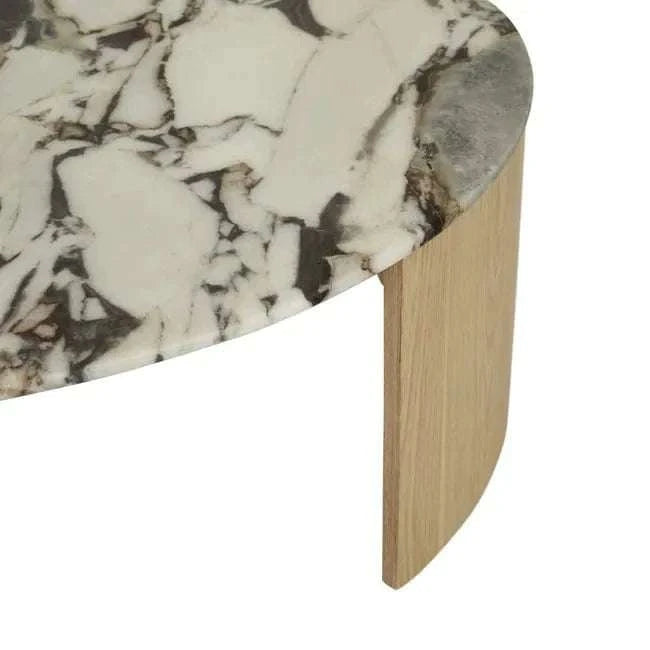 Globe West Coffee Tables GlobeWest Oberon Curve Marble Coffee Table - Matt Ocean Marble, Natural Ash
