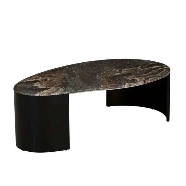 Globe West Coffee Tables GlobeWest Oberon Curve Marble Coffee Table - Matt Storm Marble, Matt Dark Oak