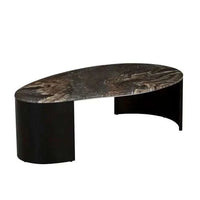 Globe West Coffee Tables GlobeWest Oberon Curve Marble Coffee Table - Matt Storm Marble, Matt Dark Oak