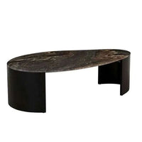 Globe West Coffee Tables GlobeWest Oberon Curve Marble Coffee Table - Matt Storm Marble, Matt Dark Oak