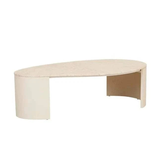 Globe West Coffee Tables GlobeWest Oberon Curve Marble Coffee Table - Natural Travertine, Shell