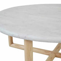GlobeWest Camille Marble Coffee Table with matt white marble top and natural ash veneer base with cross design