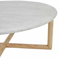 GlobeWest Camille Marble Coffee Table with matt white Carrara marble top and natural ash cross base