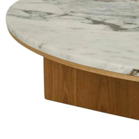 GlobeWest Elsie round coffee table with matt ocean marble top and natural ash veneer base