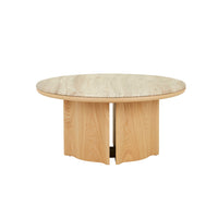 GlobeWest Leon Marble Coffee Table - Grey Travertine - Natural Ash