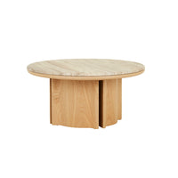GlobeWest Leon Marble Coffee Table - Grey Travertine - Natural Ash