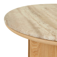 GlobeWest Leon Marble Coffee Table - Grey Travertine - Natural Ash