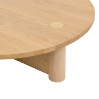 Natadora Pivot coffee table in light oak with asymmetrical solid timber base and PU finish