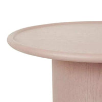 Pippa Coffee Table in chai finish with piped edge and sculptural pedestal base made of ash veneer and MDF