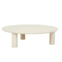 GlobeWest Seb Round Coffee Table in rope color with round claylime finish top and chubby pillar PVC legs, modern large coffee table design