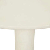 Close-up of GlobeWest Seb Round Coffee Table in rope color with claylime finish and chubby pillar leg design