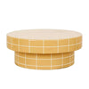 GlobeWest Seville Tile round coffee table in honey with white grout lines and mid-century modern design