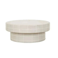 GlobeWest Seville Tile round coffee table in pearl white with minimalist mid-century design and glazed finish