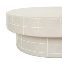 GlobeWest Seville Tile round coffee table in pearl white with tiled design and mid-century modern style