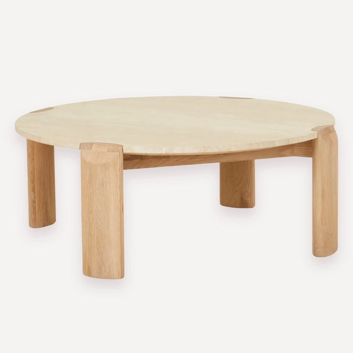 GlobeWest Willa Marble Coffee Table - Natural Travertine - Light Oak