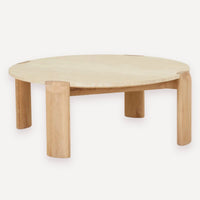 GlobeWest Willa Marble Coffee Table - Natural Travertine - Light Oak